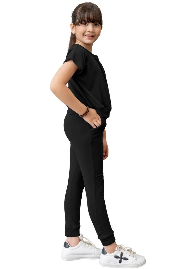 Selecta Now kids girls black t shirt top legging set soft stretchable cotton casual outfit comfortable stylish everyday wear co ord set - Image 3