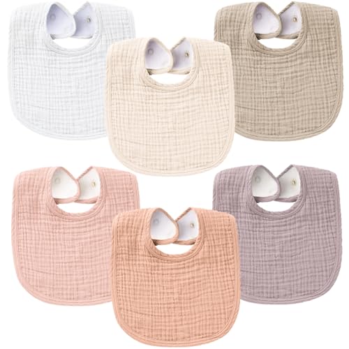 Konssy 6-Pack Muslin Baby Bibs for Boys & Girls, Soft Cotton Absorbent Bandana Drool Bibs for Drooling & Teething - Image 1