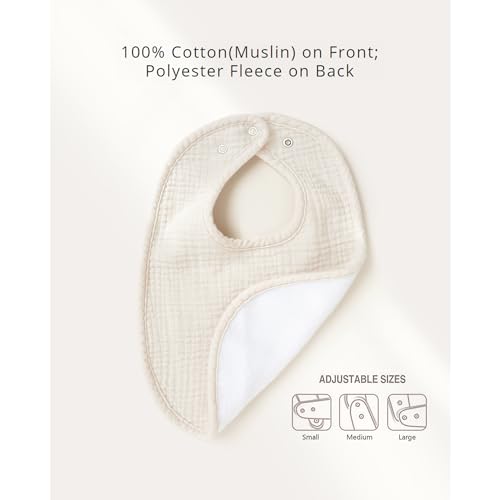 Konssy 6-Pack Muslin Baby Bibs for Boys & Girls, Soft Cotton Absorbent Bandana Drool Bibs for Drooling & Teething - Image 5