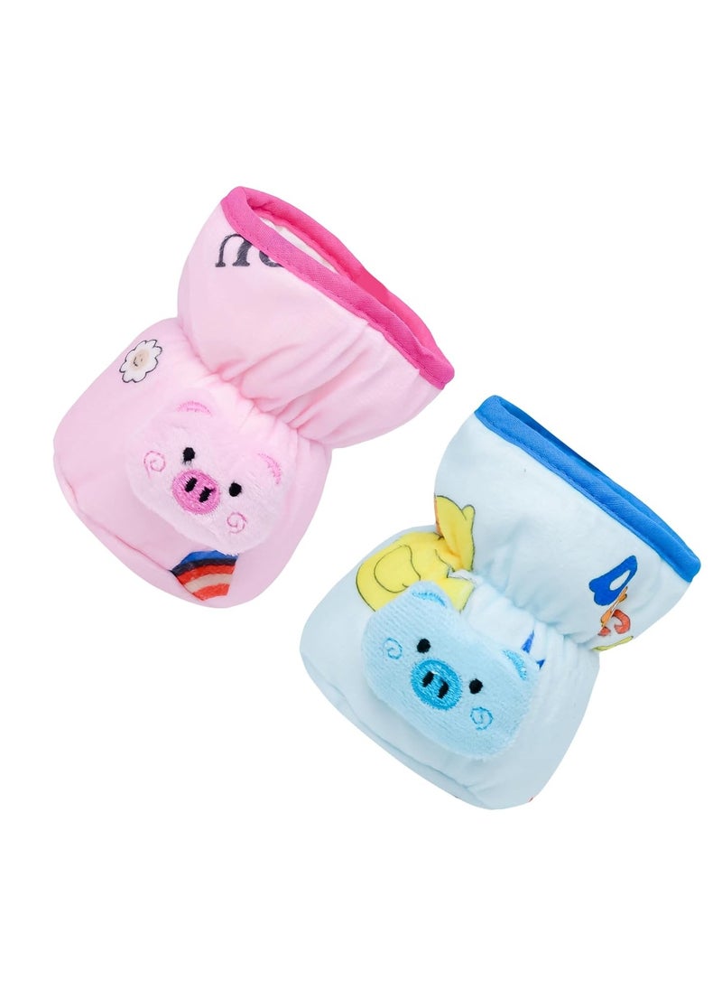 The Little Lookers THE LITTLE LOOKERS Soft Plush Stretchable Baby Feeding Bottle Cover with Easy to Hold Strap | Cute Animated Overall Print Pack of 2 (Pink & Blue, Wide Neck 125ml/4oz) Cartoon Print May Very  - Image 1