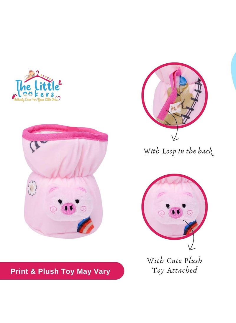 The Little Lookers THE LITTLE LOOKERS Soft Plush Stretchable Baby Feeding Bottle Cover with Easy to Hold Strap | Cute Animated Overall Print Pack of 2 (Pink & Blue, Wide Neck 125ml/4oz) Cartoon Print May Very  - Image 3
