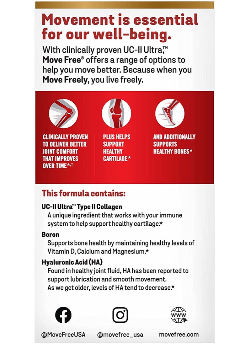 Move Free - Ultra Triple Action Joint Support Supplement with Type II Collagen Boron and Hyaluronic Acid 64 tablets - Image 1