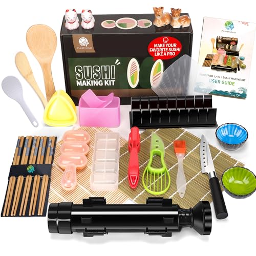 FUNGYAND Sushi Making Kit 27in1 Professional Maker Set with Bazooka Roller Nigiri  Musubi Presses Bamboo Mats Knife Chopsticks Ceramic Dishes  Ideal for Beginners