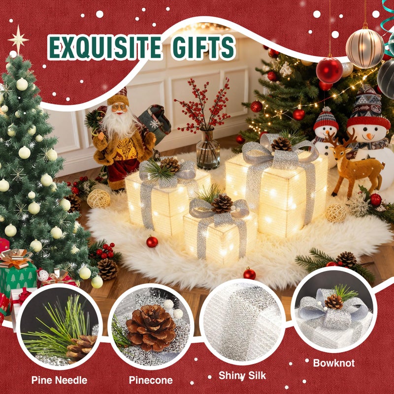 MICLIONLED Set Of 3 Christmas Lighted Gift Boxes Outdoor Indoor Christmas Decorations Plug-In 65 Led Light Up Present Boxes For Christmas Trees Indoor Outdoor Home Yard Lawn Holiday Birthday Party Decor - Image 2
