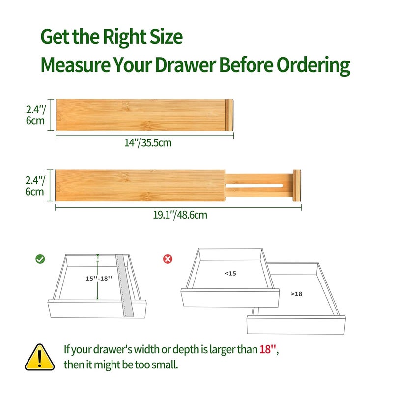 VaeFae 6 Pack Bamboo Drawer Dividers Adjustable Expandable Organizer for Kitchen Office Bedroom Dressers Bathroom - Image 2