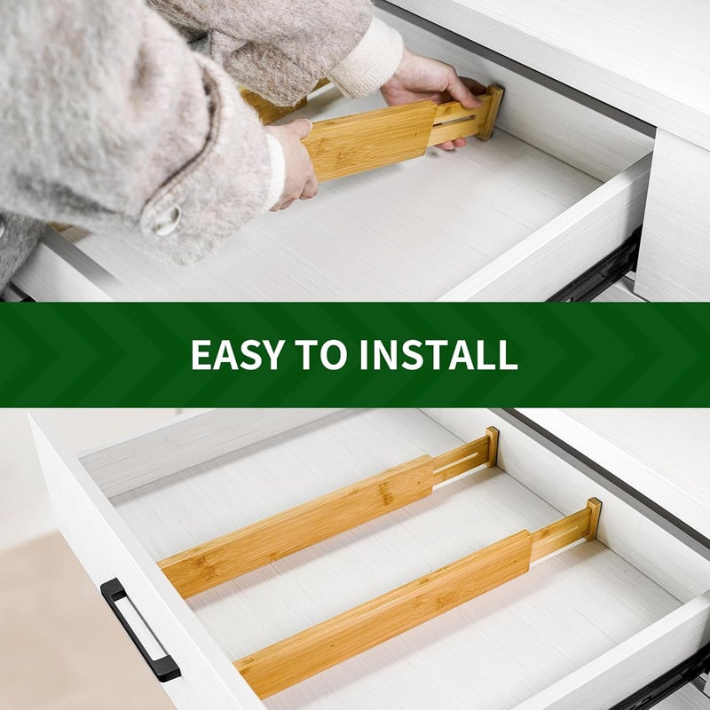 VaeFae 6 Pack Bamboo Drawer Dividers Adjustable Expandable Organizer for Kitchen Office Bedroom Dressers Bathroom - Image 3