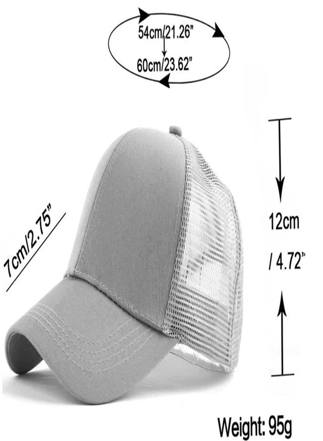 IZUS Solid Ponytail Hat Baseball Cap Cotton Mesh High Bun Pony Cap Women 56-58cm (22"-23") (Black_and_Grey_2pcs, Adjustable, m) - Image 2