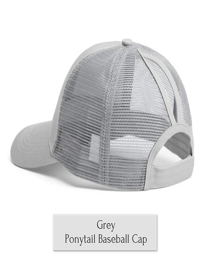 IZUS Solid Ponytail Hat Baseball Cap Cotton Mesh High Bun Pony Cap Women 56-58cm (22"-23") (Black_and_Grey_2pcs, Adjustable, m) - Image 5
