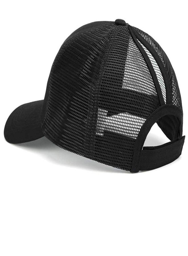 IZUS Solid Ponytail Hat Baseball Cap Cotton Mesh High Bun Pony Cap Women 56-58cm (22"-23") (Black_and_Grey_2pcs, Adjustable, m) - Image 4