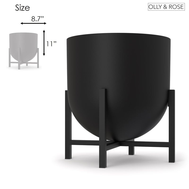 Olly & Rose Plant Pot with Plant Stand - Metal Plant Pots Indoor Planter 22cm Large Flower Pot (Black) - Image 5