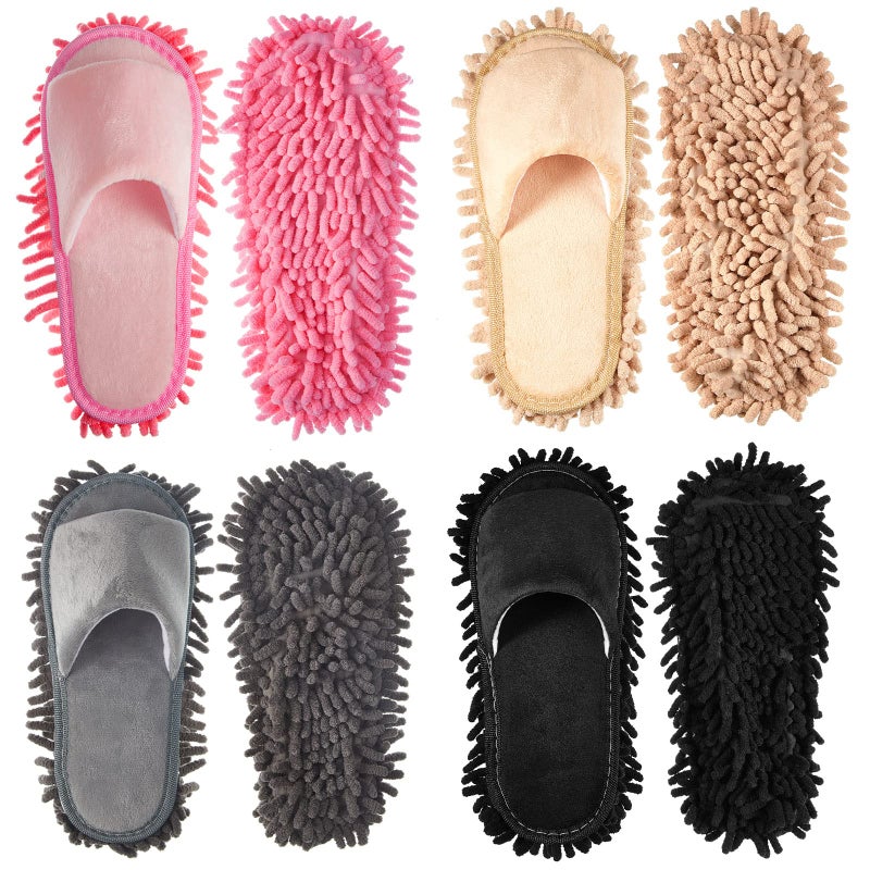 Jecery 4-Pair Washable Microfiber Mop Slippers - Detachable Dusting Shoes for Floor Cleaning  Home & Office Use - Suitable for Women & Men(L Size) - Image 1