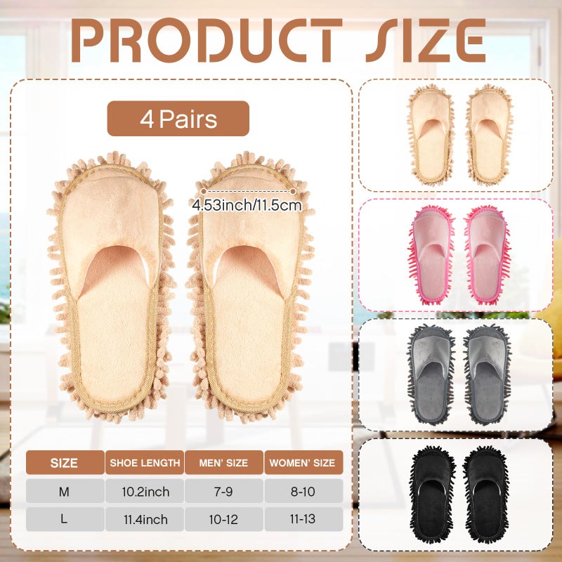 Jecery 4-Pair Washable Microfiber Mop Slippers - Detachable Dusting Shoes for Floor Cleaning  Home & Office Use - Suitable for Women & Men(L Size) - Image 2