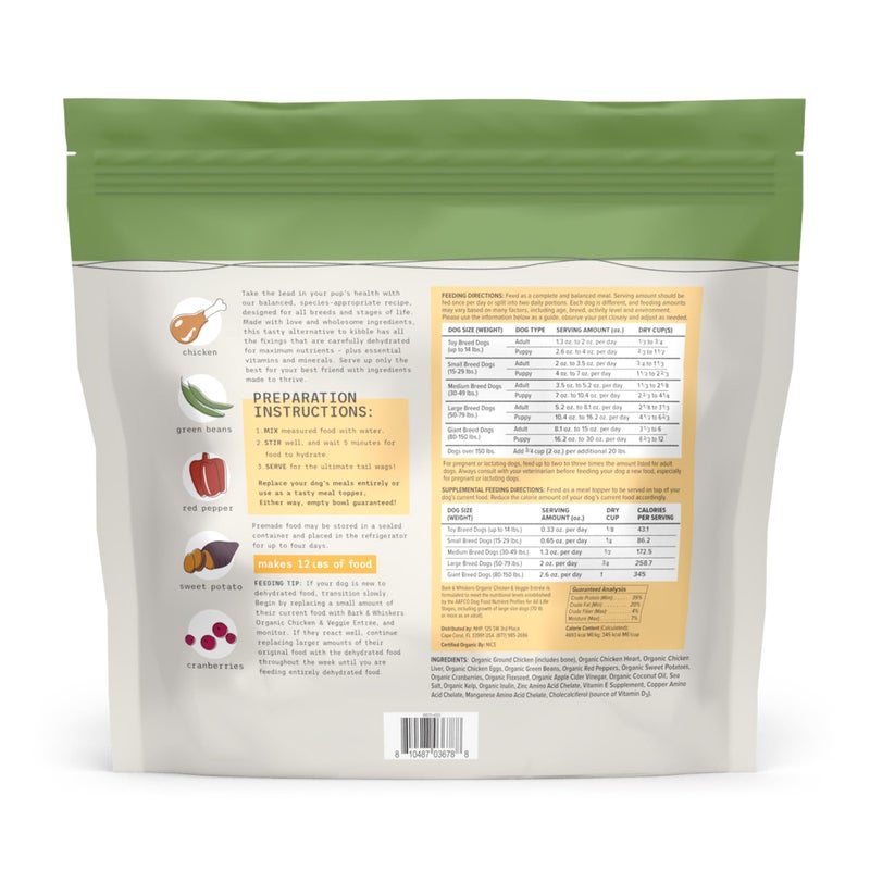 Dr. Mercola Bark & Whiskers Dehydrated Dog Food - Human-Grade Ingredients - Complete & Balanced Dog Nutrition - Grain-Free Meal Mix - Makes 12 lbs of Food - 3 lbs - Chicken & Veggie Entree - Image 2