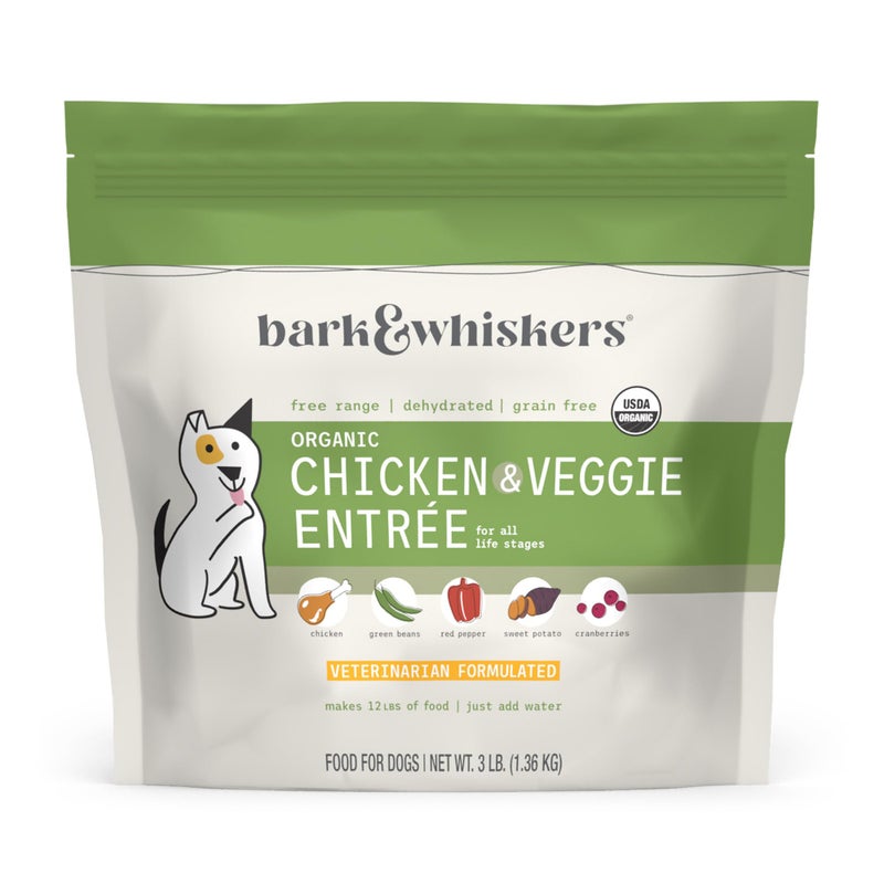 Dr. Mercola Bark & Whiskers Dehydrated Dog Food - Human-Grade Ingredients - Complete & Balanced Dog Nutrition - Grain-Free Meal Mix - Makes 12 lbs of Food - 3 lbs - Chicken & Veggie Entree - Image 1