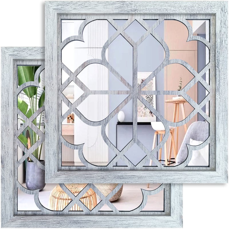 Wocred 2 PCS Square Wall MirrorGorgeous Rustic Farmhouse Accent MirrorRustic White Color Entry Mirror for Bathroom RenovationBedroomsLiving Rooms and More12x12