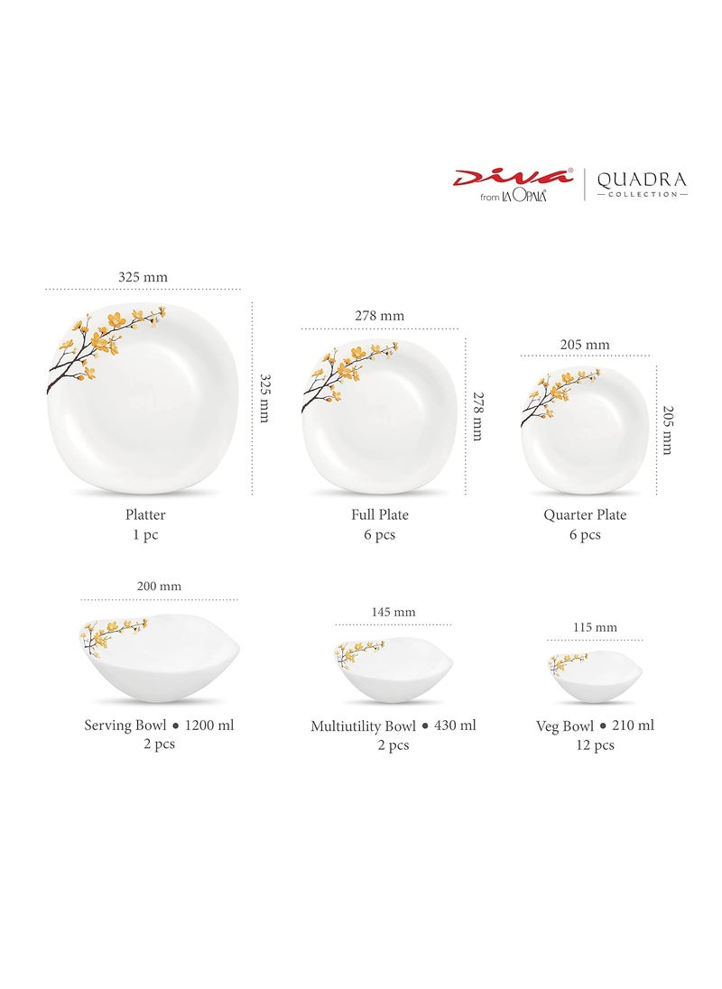 La Opala - La Opala Diva, Quadra Collection, Opal Glass Dinner Set 29 pcs, Summertide, White - Image 1