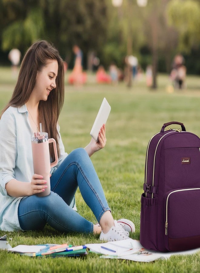 لوف فوك حقيبة ظهر لابتوب LOVEVOOK للنساء مع جيب كبير لكوب كبير، حقيبة كمبيوتر محمول مقاس 15.6 بوصة، حقيبة سفر، حقيبة ظهر مقاومة للماء للعمل، حقيبة مدرسين جامعيين، لون بنفسجي داكن - Image 2