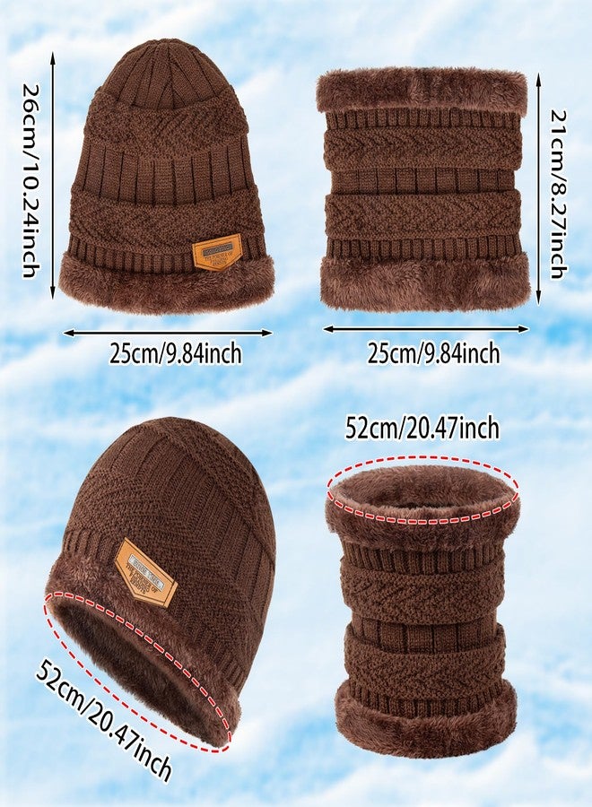 suoundey 6Pcs Adult Winter Knit Hat Scarf Touchscreen Gloves Set Beanie Cap Neck Gaiter Scarf 3-in-1 Warm Set for Women Outdoor Activity (Black & Brown) - Image 3