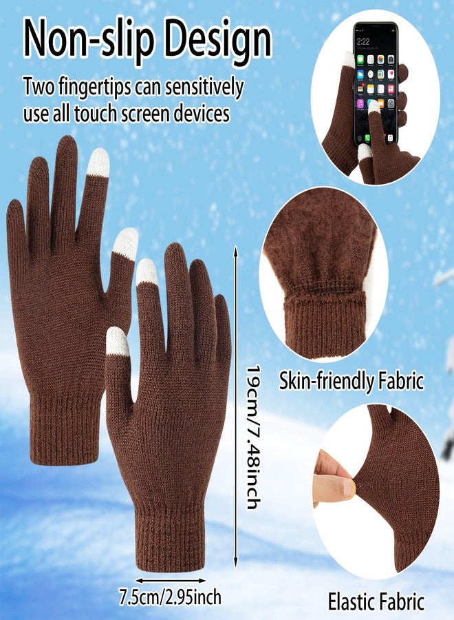 suoundey 6Pcs Adult Winter Knit Hat Scarf Touchscreen Gloves Set Beanie Cap Neck Gaiter Scarf 3-in-1 Warm Set for Women Outdoor Activity (Black & Brown) - Image 2