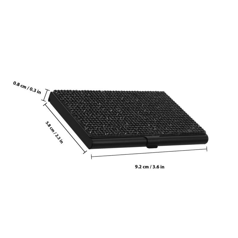 Black Metal Business Card Holder with Rhinestones Portable Office Desk Organizer Case - Image 3