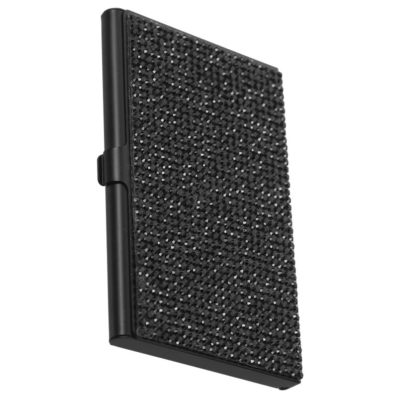 Black Metal Business Card Holder with Rhinestones Portable Office Desk Organizer Case - Image 2