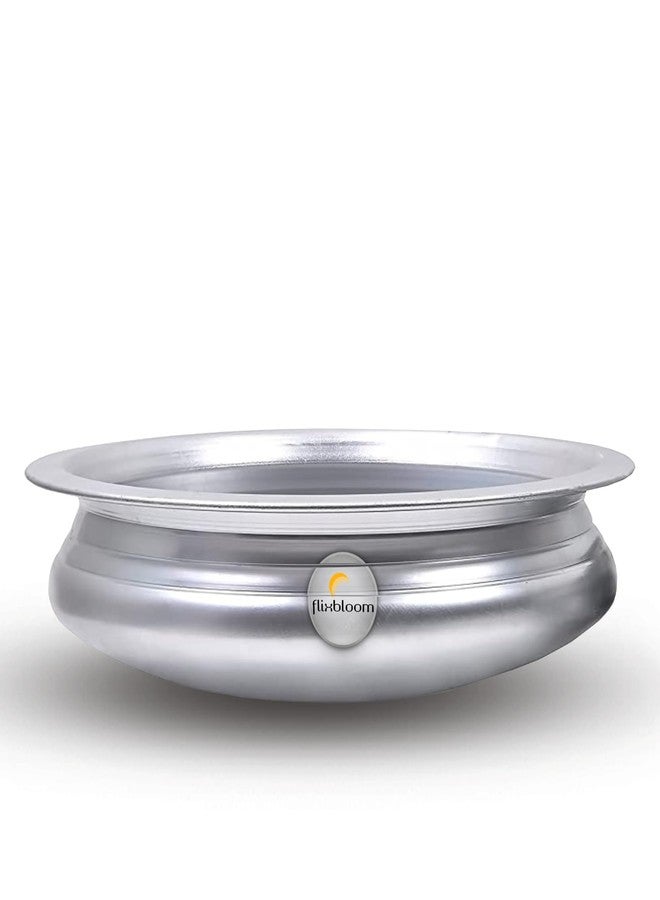 Flixbloom Edge 1 Litre Urli/Uruli/Handi/Bhagona/Lagan Cookware Kitchen Utensil Pot Meen Chatty Cook-n-Serve for Cooking Pure Virgin Food Grade (Silver, Without Lid) - Image 1