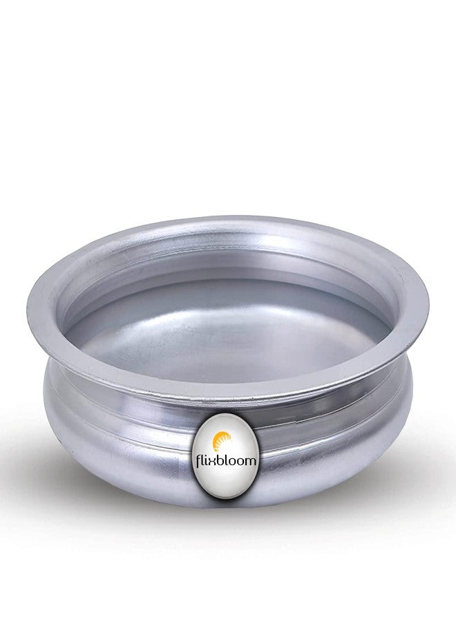 Flixbloom Edge 1 Litre Urli/Uruli/Handi/Bhagona/Lagan Cookware Kitchen Utensil Pot Meen Chatty Cook-n-Serve for Cooking Pure Virgin Food Grade (Silver, Without Lid) - Image 2