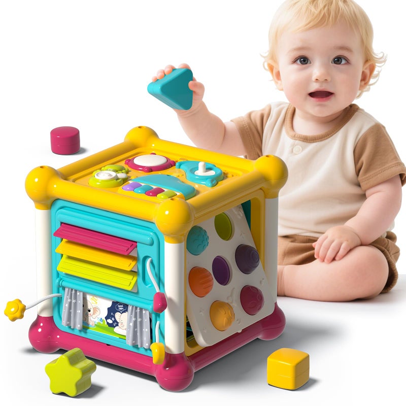 PANITU Baby Activity Cube 6in1 Educational Early Development Toy with 4 Sensory Shape Blocks Music Busy Board Montessori Toys for 1 2 Year Old Christmas Birthday Gift for 1 Year Old - Image 2