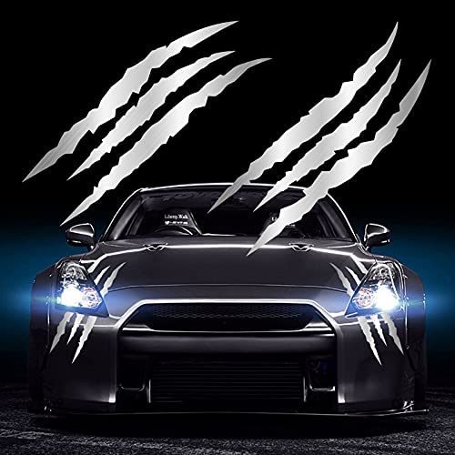 HungMieh 2PCS Claw Mark Car Decak Car Headlight Decal158 Inch Monster Claw Scratch Stripe Stickers for Dodge ChallengerCharger Brushed Silver - Image 1