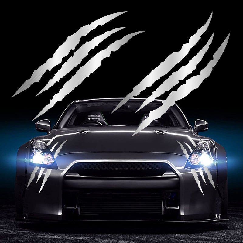 HungMieh 2PCS Claw Mark Car Decak Car Headlight Decal158 Inch Monster Claw Scratch Stripe Stickers for Dodge ChallengerCharger Brushed Silver - Image 3