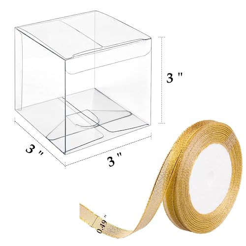 JOERSH 3x3x3 Inches Clear Favor Boxes for with Gold Gift Ribbons 30 PCS Transparent Plastic 3 Inch Mini Cube Gift Packaging Box for Party favors Treats and Minigifts - Image 5