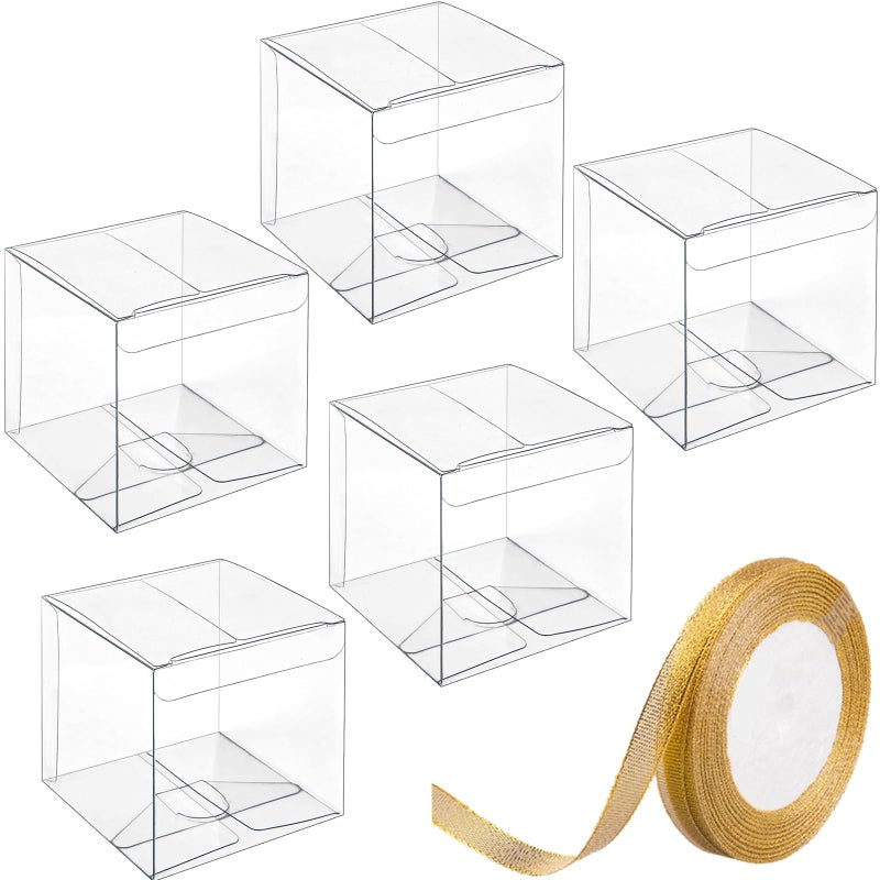 JOERSH 3x3x3 Inches Clear Favor Boxes for with Gold Gift Ribbons 30 PCS Transparent Plastic 3 Inch Mini Cube Gift Packaging Box for Party favors Treats and Minigifts - Image 3