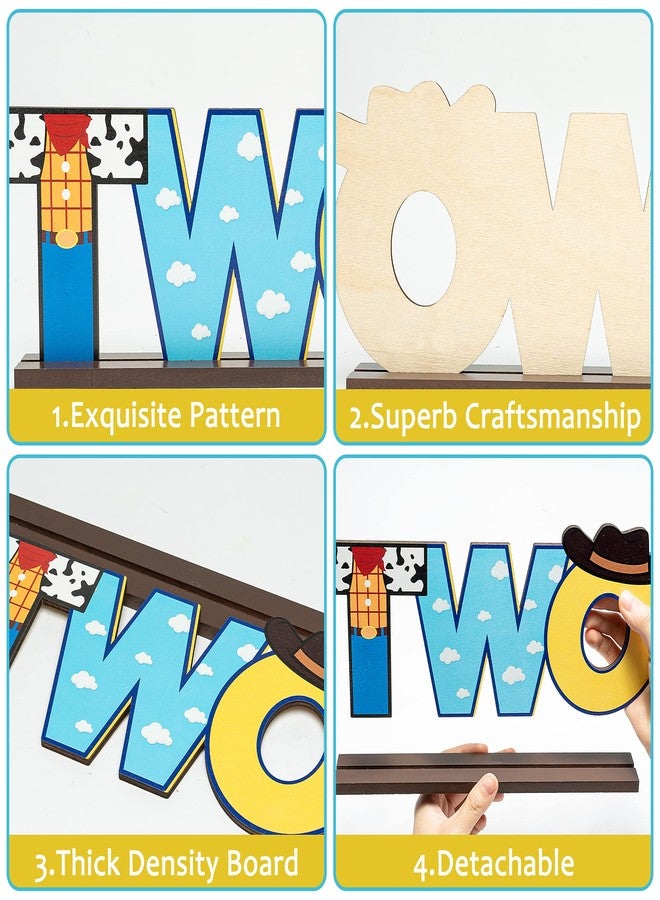 C1krint Toy Inspired Two Letter Sign Wooden Centerpiece, Cowboy 2nd Birthday Party Table Ornament Photo Props for Year Old Baby Boys Cartoon Theme Second Decor Supplies, CK-Toys Two Centerpieces - Image 4