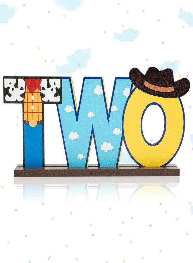 C1krint Toy Inspired Two Letter Sign Wooden Centerpiece, Cowboy 2nd Birthday Party Table Ornament Photo Props for Year Old Baby Boys Cartoon Theme Second Decor Supplies, CK-Toys Two Centerpieces - Image 2