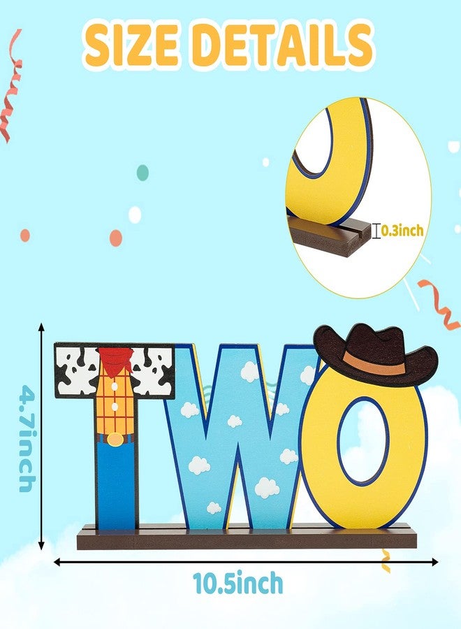 C1krint Toy Inspired Two Letter Sign Wooden Centerpiece, Cowboy 2nd Birthday Party Table Ornament Photo Props for Year Old Baby Boys Cartoon Theme Second Decor Supplies, CK-Toys Two Centerpieces - Image 3
