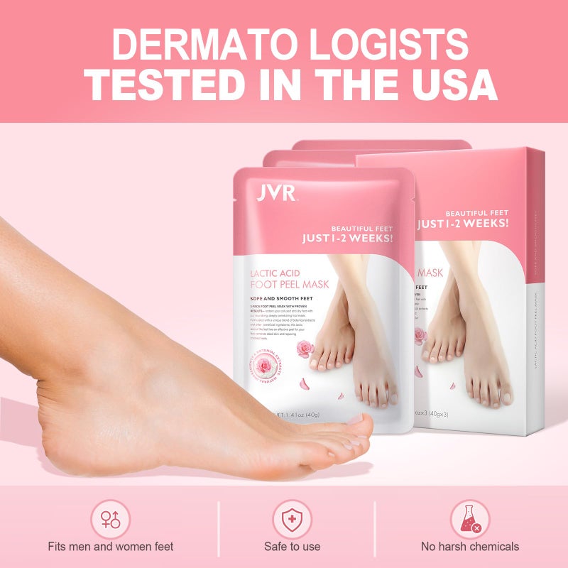 JVR Foot Peel Mask - 3 Pairs - Exfoliating Peeling Callus Remover, Repairs Cracked Heels & Dead, Dry Skin, for Smoother and Softer Feet (Rose) - Image 4
