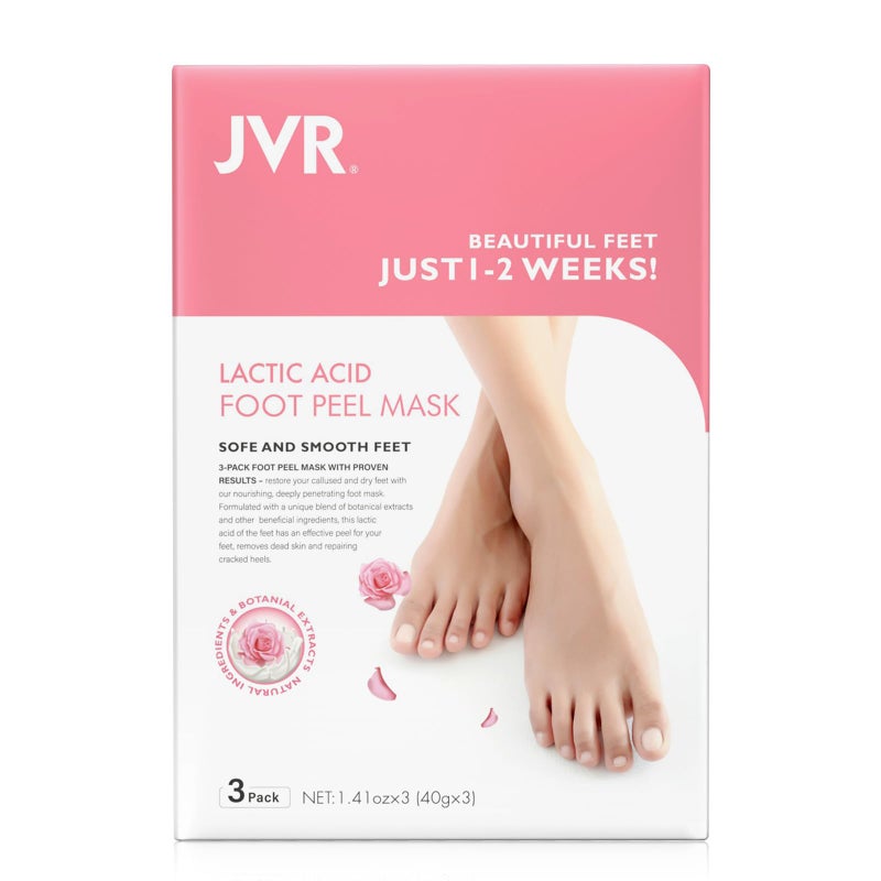 JVR Foot Peel Mask - 3 Pairs - Exfoliating Peeling Callus Remover, Repairs Cracked Heels & Dead, Dry Skin, for Smoother and Softer Feet (Rose) - Image 1