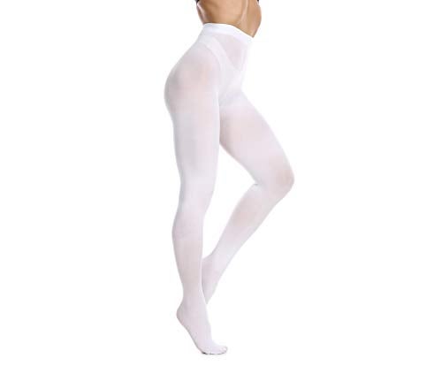 Frola Women's 80 Denier Soft Semi Opaque Solid Color Footed Pantyhose Tights((Small-Medium,White) - Image 1