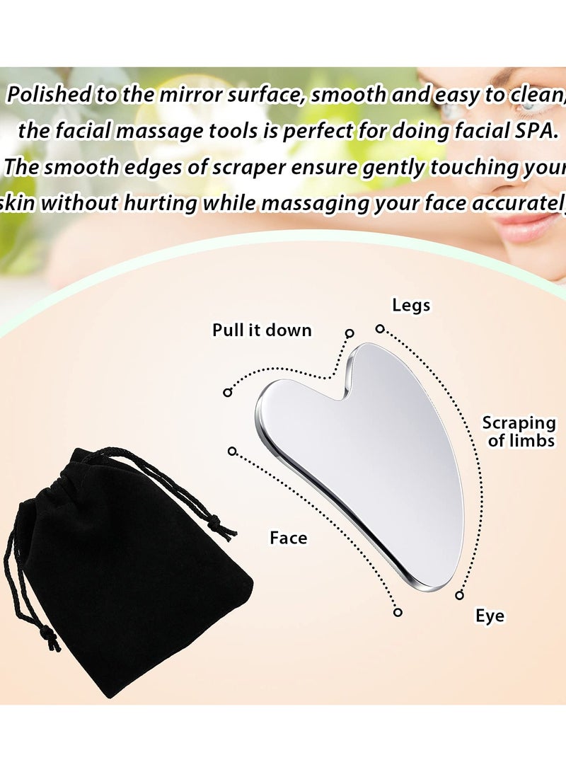 Generic Stainless Steel Scraping Facial Tools Scraping Facial Metal Scraping Firming Skin Massage Scraping Beauty Tools Suitable For Body Spa Eye And Neck Massagers With Travel Bags Skin Care Gifts Silver  - Image 4