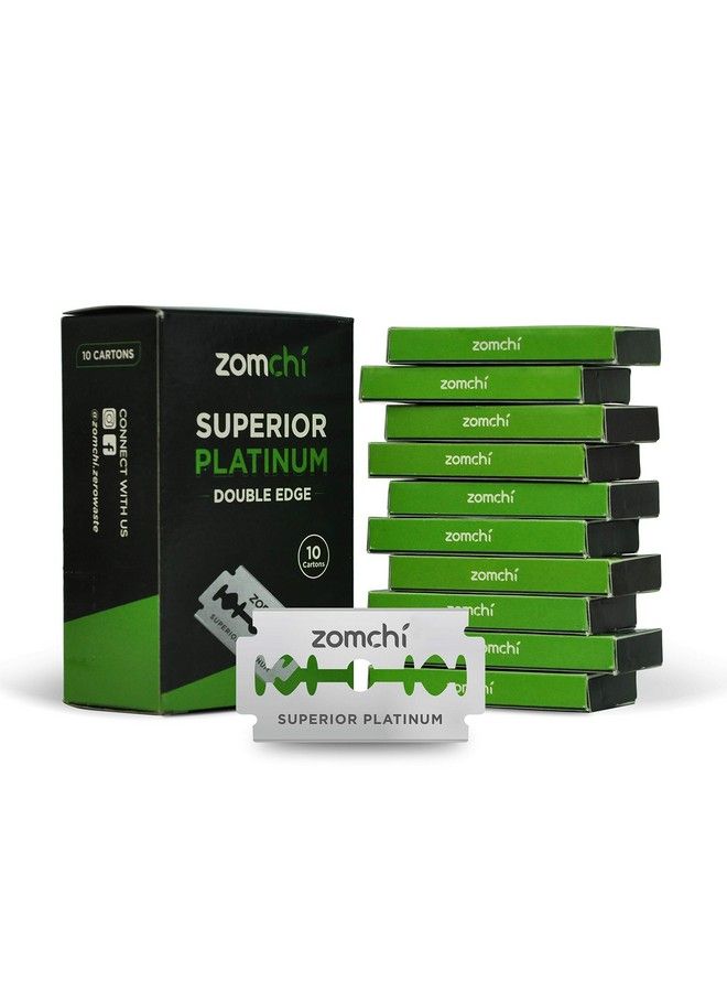 zomchi Double Edge Razor Blades 50 Counts Safety Razor Blades For Shaving Platinum Stainless Steel Shaving Blades For Men And Women Fits All Standard Double Edge Razors - Image 1