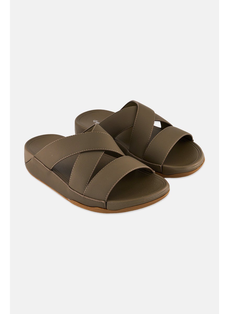 English Laundry Men Slip On Arabic Sandals, Dark Khaki  - Image 1