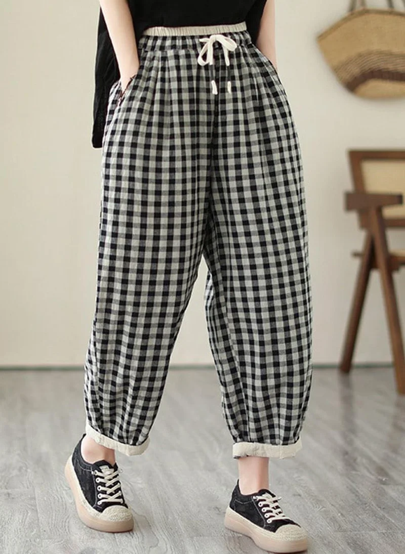 يونيكي Black Check Cotton Trouser