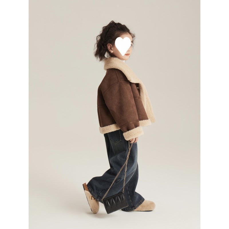Girls' Winter Clothing Thick Leather Clothing 2023 New Children'S Clothing Large Children'S Fur Suede Coat - Image 4