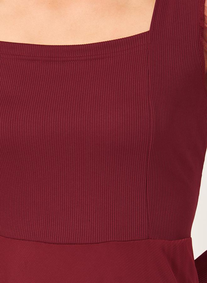 Styli Mesh Insert Puff Sleeve Square Neck Maxi Dress - Image 3