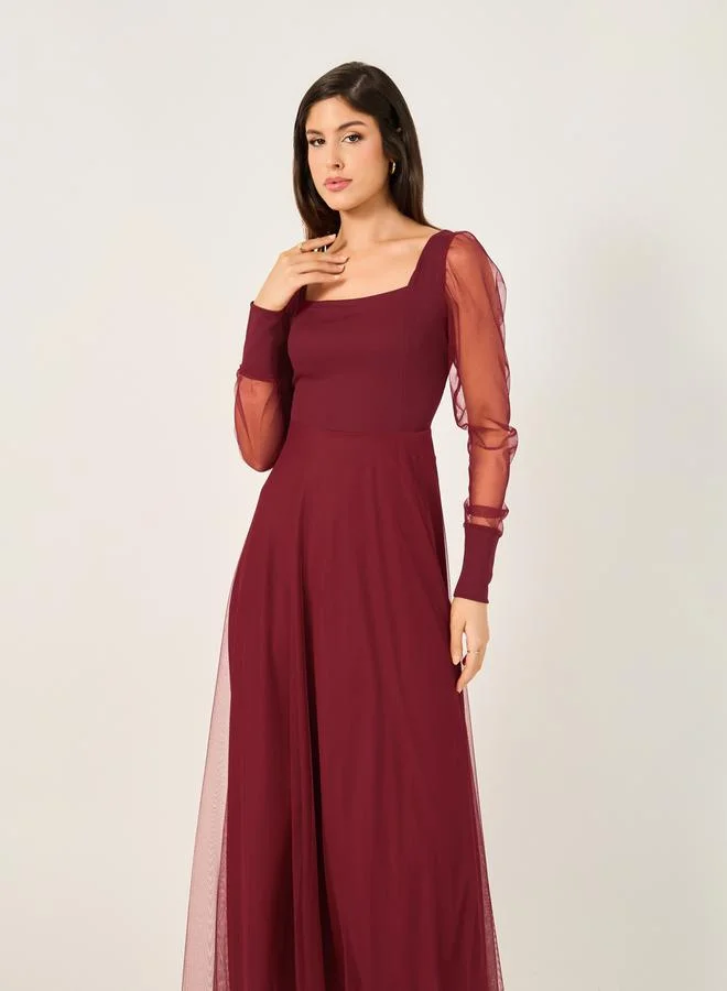 Styli Mesh Sleeve Maxi Dress