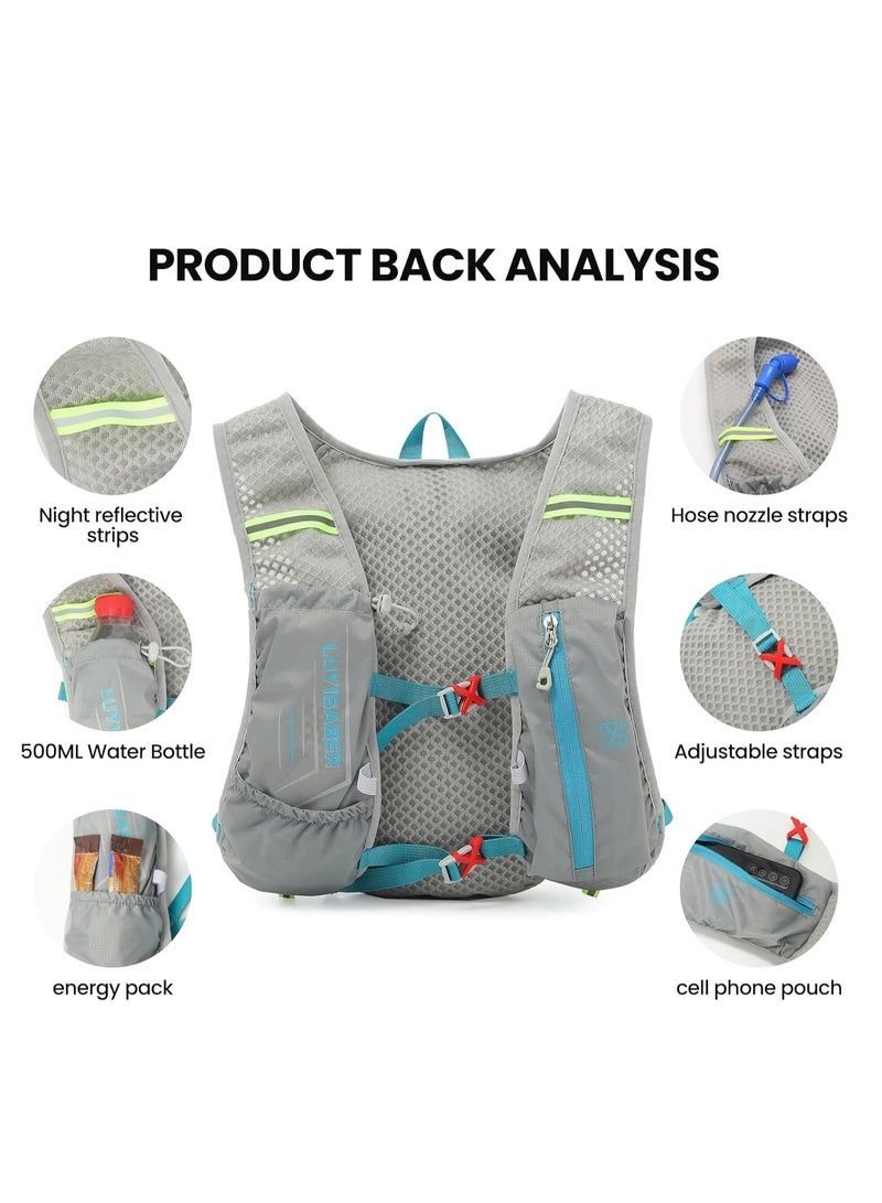 Generic Running Hydration Vest, Lightweight Insulated Backpack for Marathon, Hiking, Cycling Gray  - Image 3