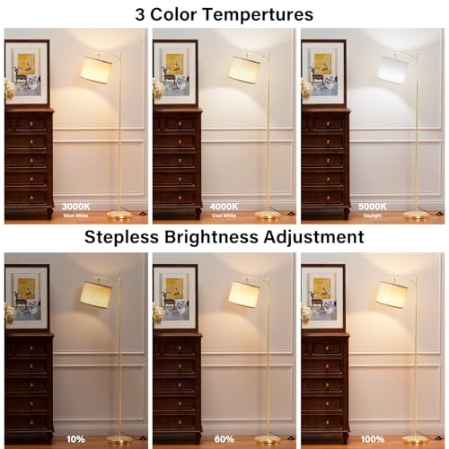 Ambimall 60" Gold Floor Lamp with Remote Control and Stepless Dimmable Bulb, Colors Temperature & Brightness Adjustable, Modern Floor Lamps for Living Room, Beige Shade & Gold Pole - Image 3