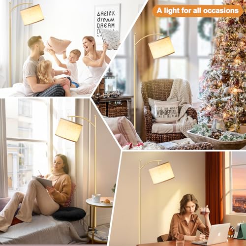 Ambimall 60" Gold Floor Lamp with Remote Control and Stepless Dimmable Bulb, Colors Temperature & Brightness Adjustable, Modern Floor Lamps for Living Room, Beige Shade & Gold Pole - Image 5