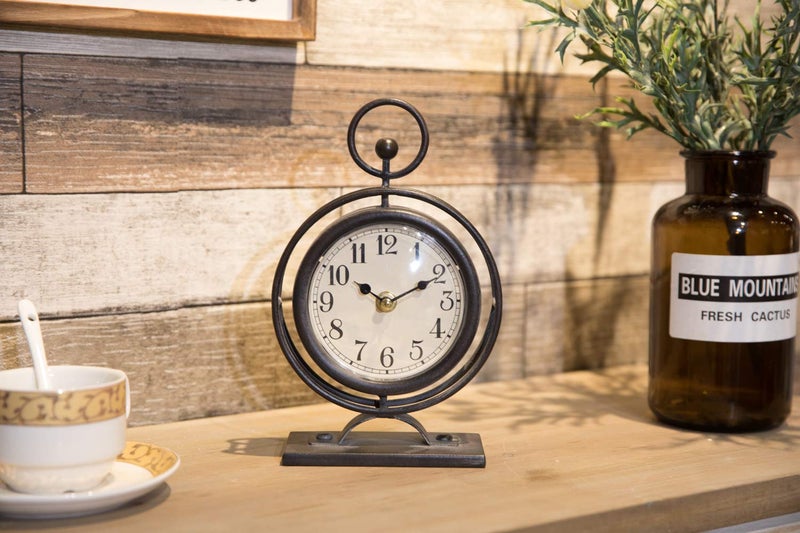 JUMBO HUMBLE Small Vintage Metal Desk Clock, Decorative Table Clock for Living Room, Silent Mantel Clocks Farmhouse Shelf Decor Battery Operated, 9.5" Black - Image 4