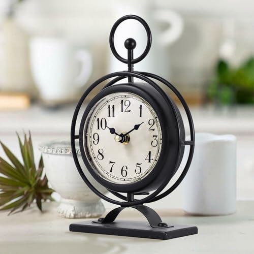 JUMBO HUMBLE Small Vintage Metal Desk Clock, Decorative Table Clock for Living Room, Silent Mantel Clocks Farmhouse Shelf Decor Battery Operated, 9.5" Black - Image 5